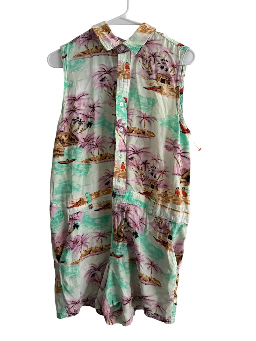 Levi's Sleeveless Tropical Print Romper in Mint and Purple - Picture 2 of 9